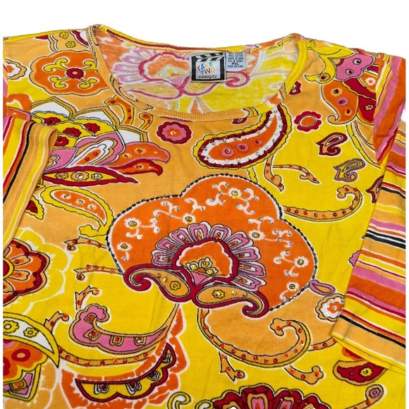 Take Two Clothing Co Multicolor Floral 3/4 Sleeve Bedazzle Top Women's Petite XL - Picture 1 of 8